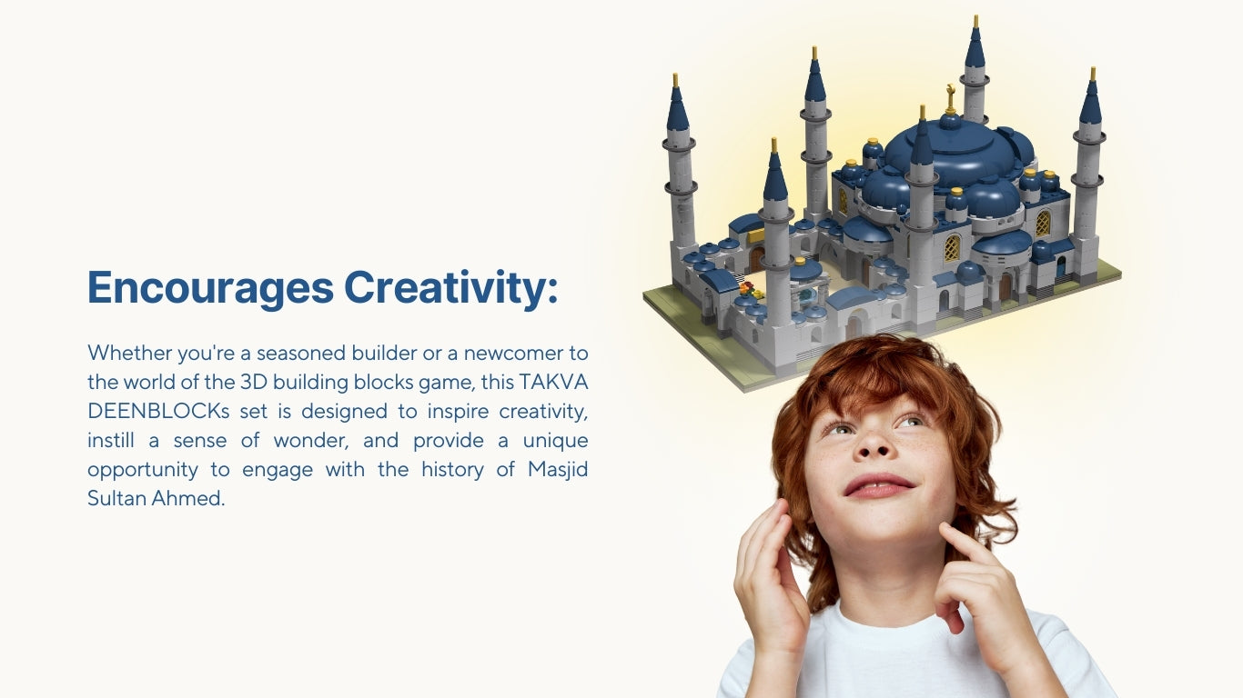 Child inspired while building the Blue Mosque Build & Learn educational block set by TAKVA.