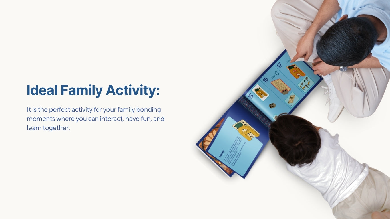 Family bonding over Blue Mosque Build & Learn Blocks โ educational Islamic heritage toy.