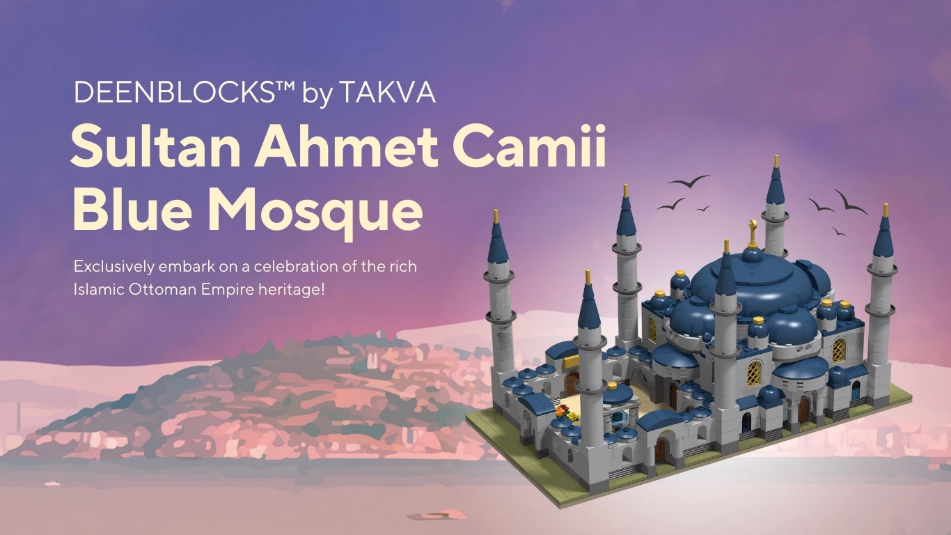 Premium Blue Mosque Build & Learn Block toy set by TAKVA โ educational Islamic building blocks inspired by Sultan Ahmet Camii.