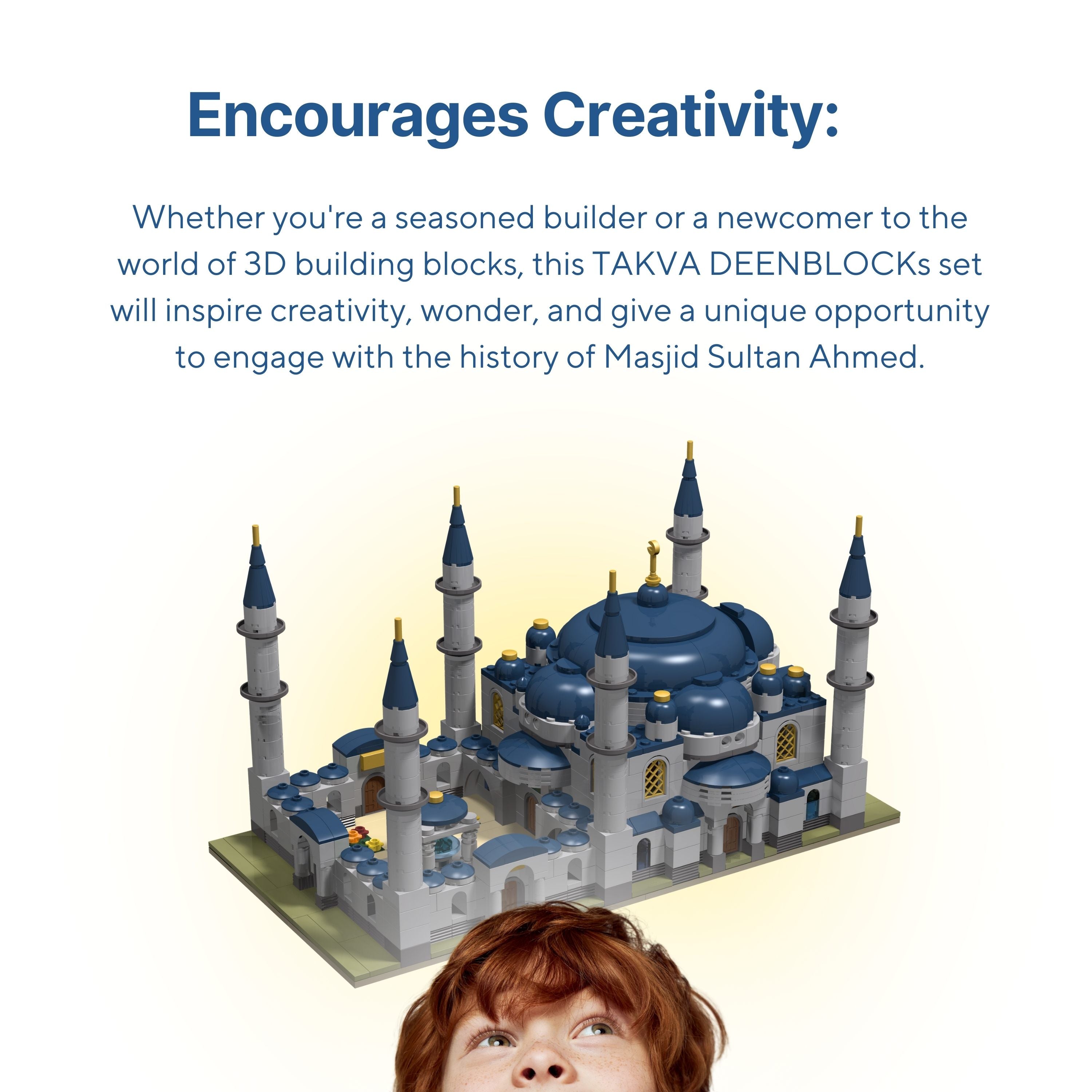 Child enjoying Blue Mosque Build & Learn block toy.