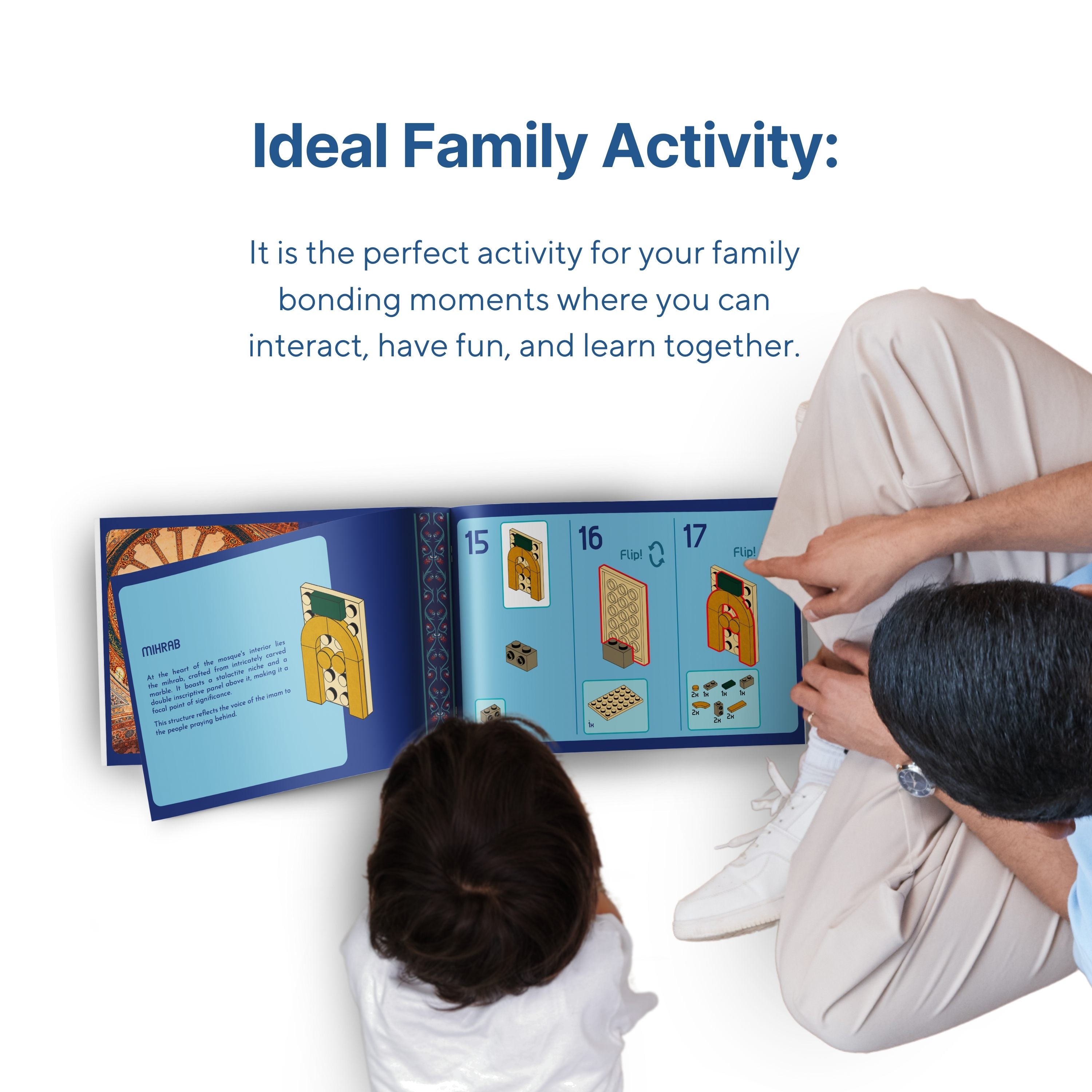Family playing with Blue Mosque Build & Learn toy.