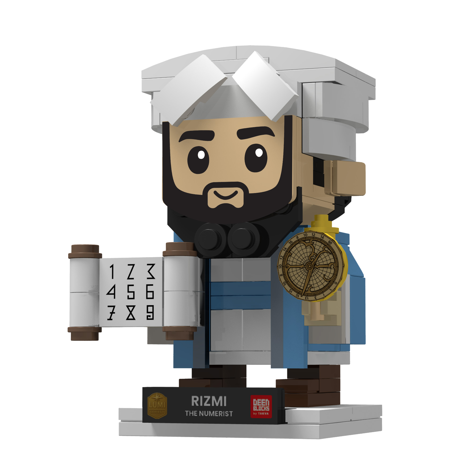 DeenBlocks Lumi Series Rizmi math figure, reflecting the legacy of algebra, algorithms, and problem-solving in Islamic history.