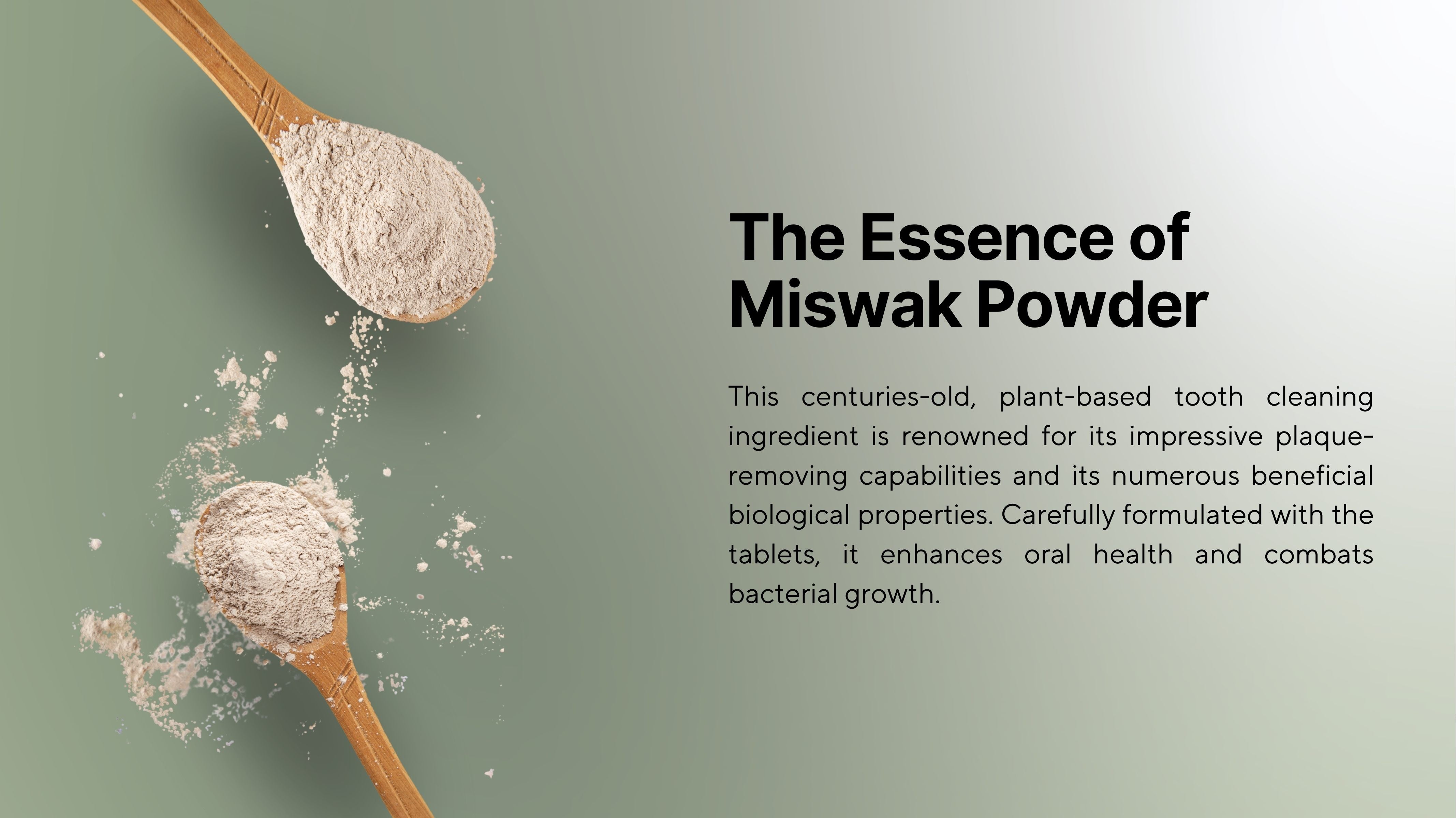 Essence of miswak powder in Fitra toothpaste tablets for oral health benefits