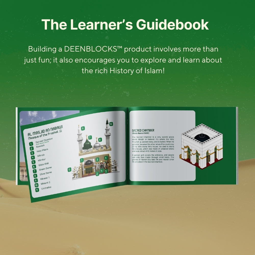 Prophet’s Mosque Build & Learn heritage guide spread.