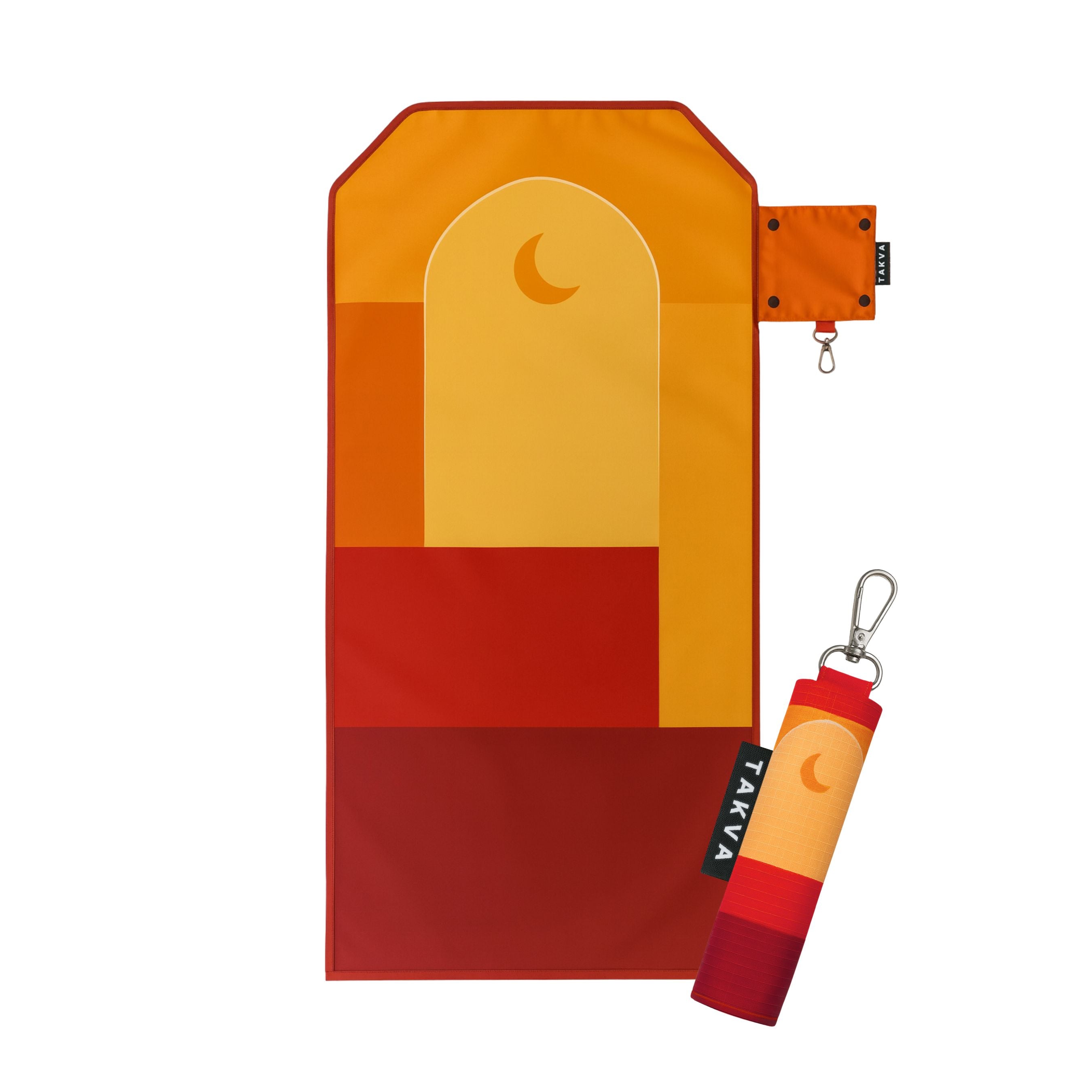 SalahTag keychain prayer mat in orange red peachy please open and closed versions