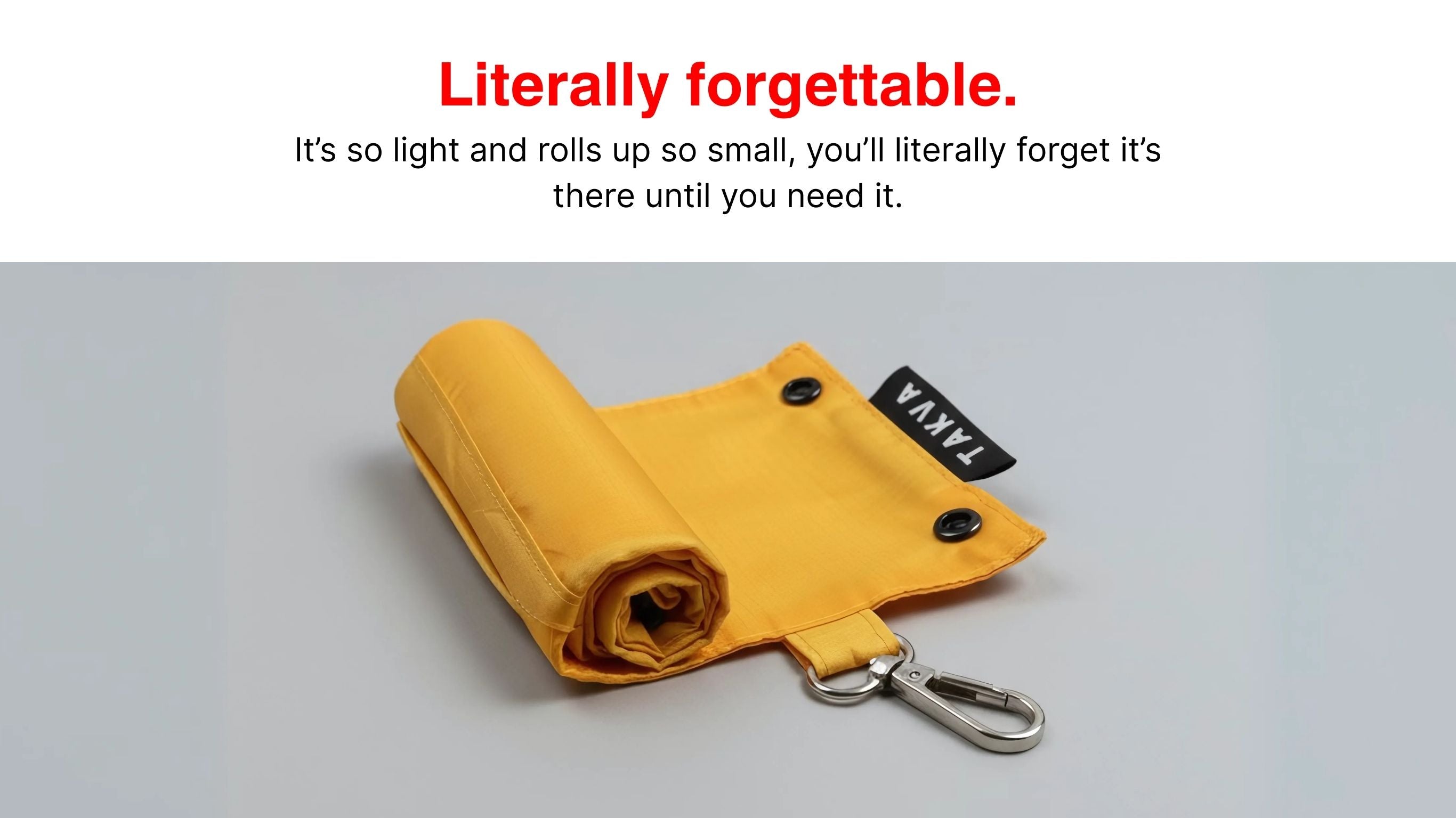 SalahTag yellow portable prayer mat rolled up compact with carabiner clip