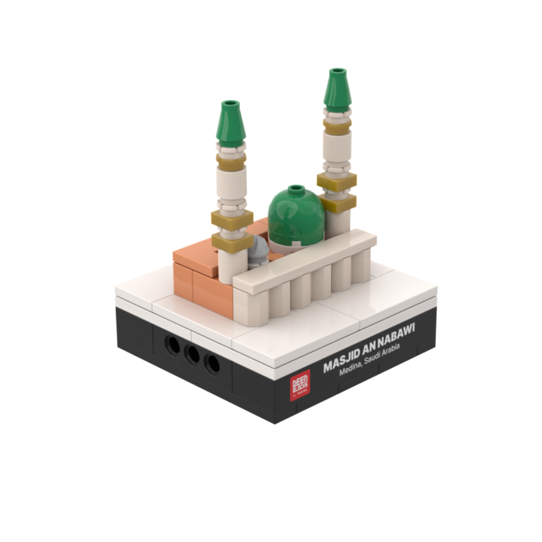 TAKVA Mini of the Prophet's Mosque in Madina, a palm-size desk collectible and gift shown on white with its name on the base
