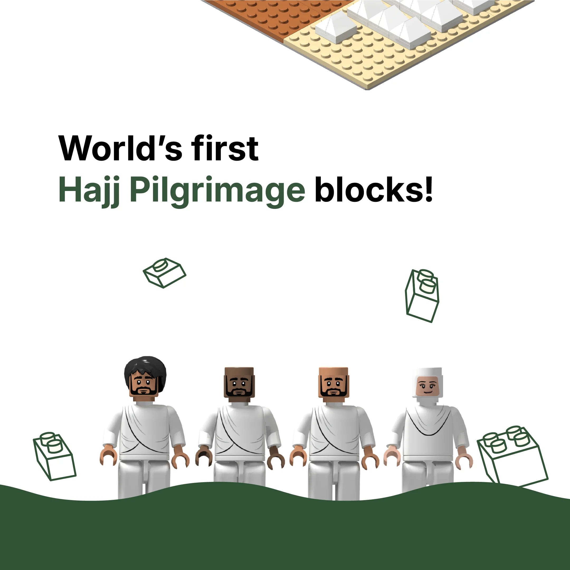 Badge noting TAKVA's Hajj Pilgrimage set as the first of its kind in building block toys (mobile crop)