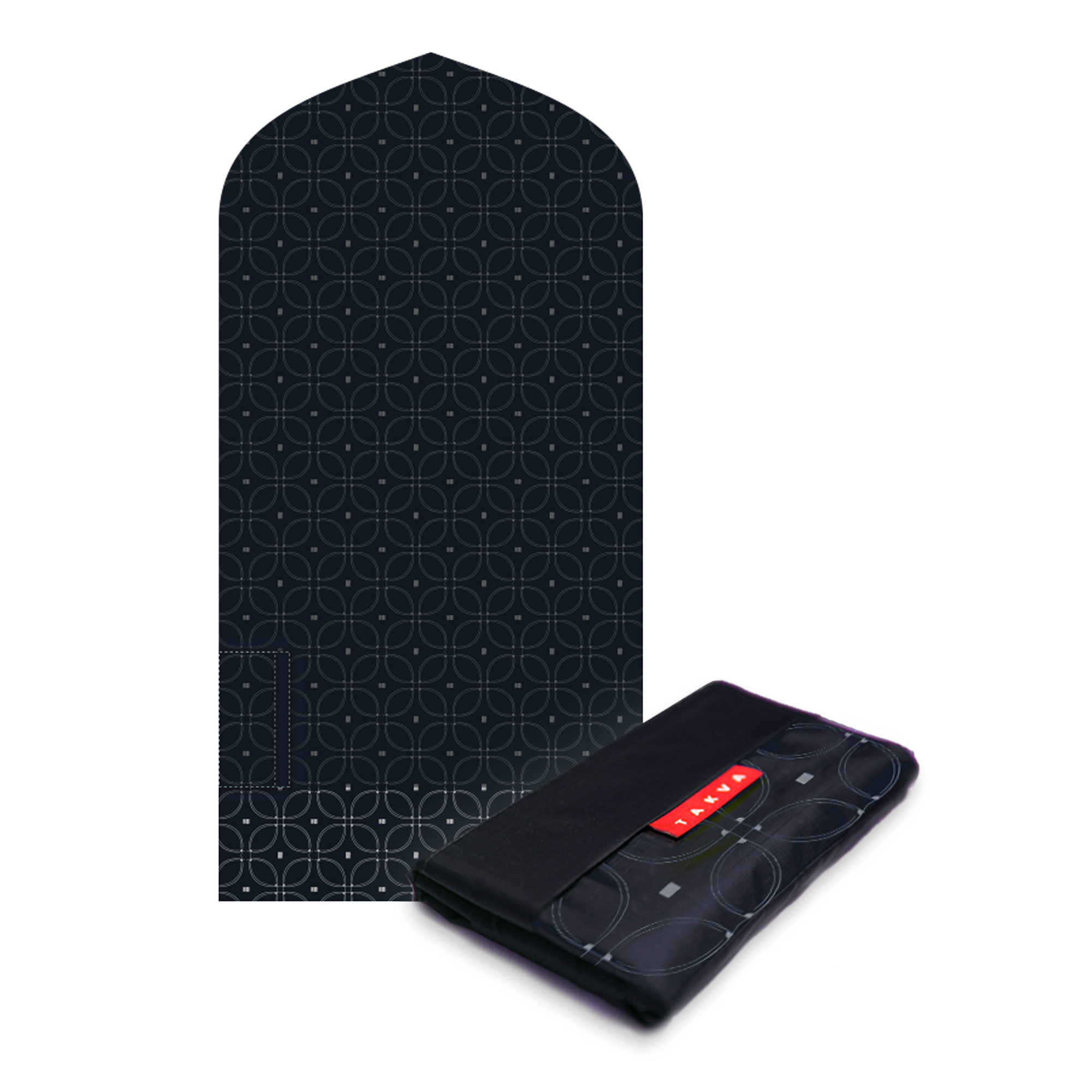 islamic portable waterproof pocket sejadah muslim prayer mat black geometric white design