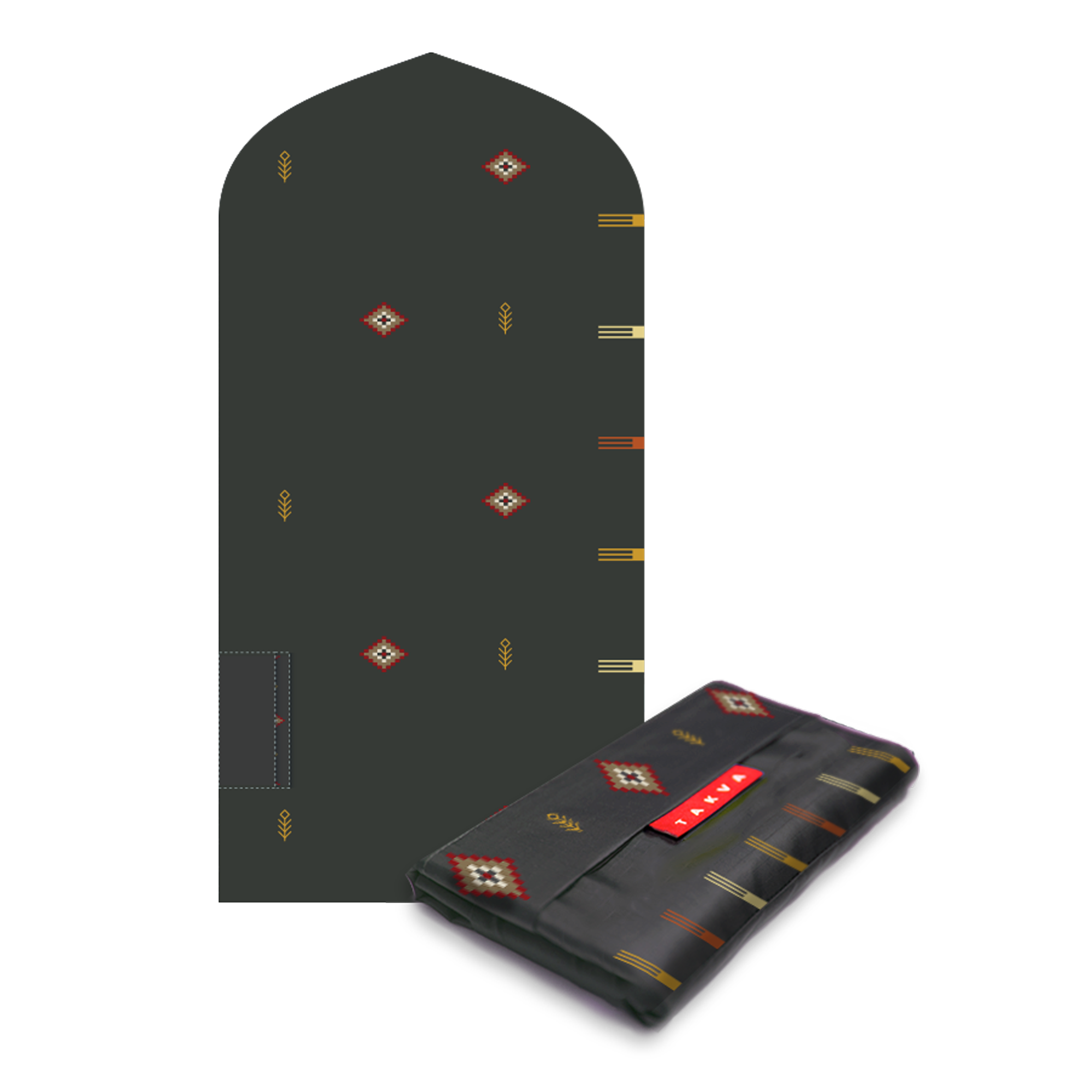 islamic portable wateproof pocket sejadah muslim prayer mat dark grey etnic turkish design kilim