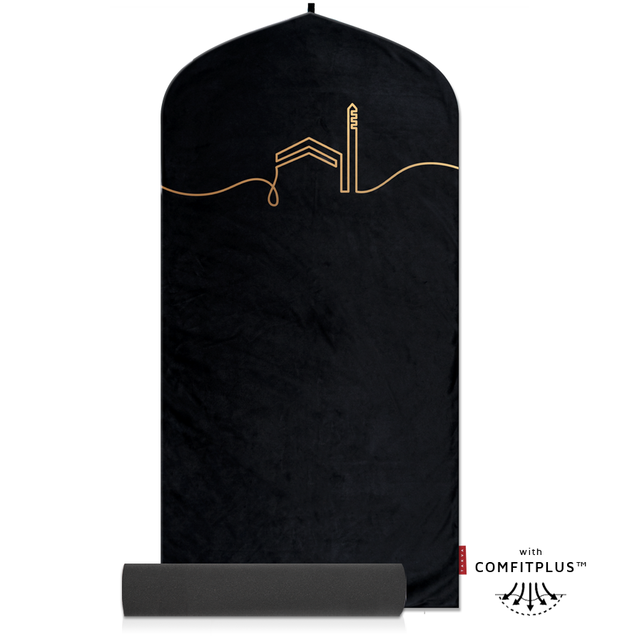 islamic indoor sejadah muslim prayer mat memory foam pedded velvet soft black kaaba gold
