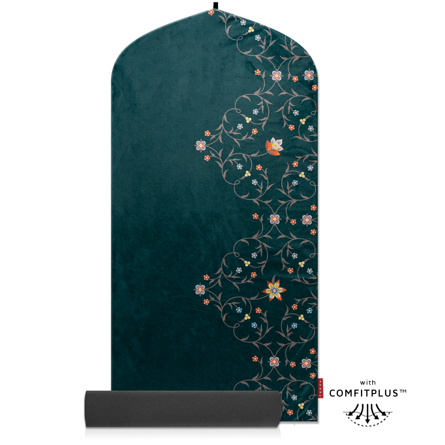 royal islamic indoor sejadah muslim prayer mat memory foam pedded velvet soft emerald green floral design