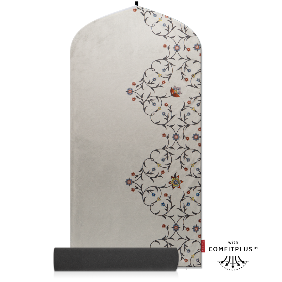 royal islamic indoor sejadah muslim prayer mat memory foam pedded velvet soft white floral design