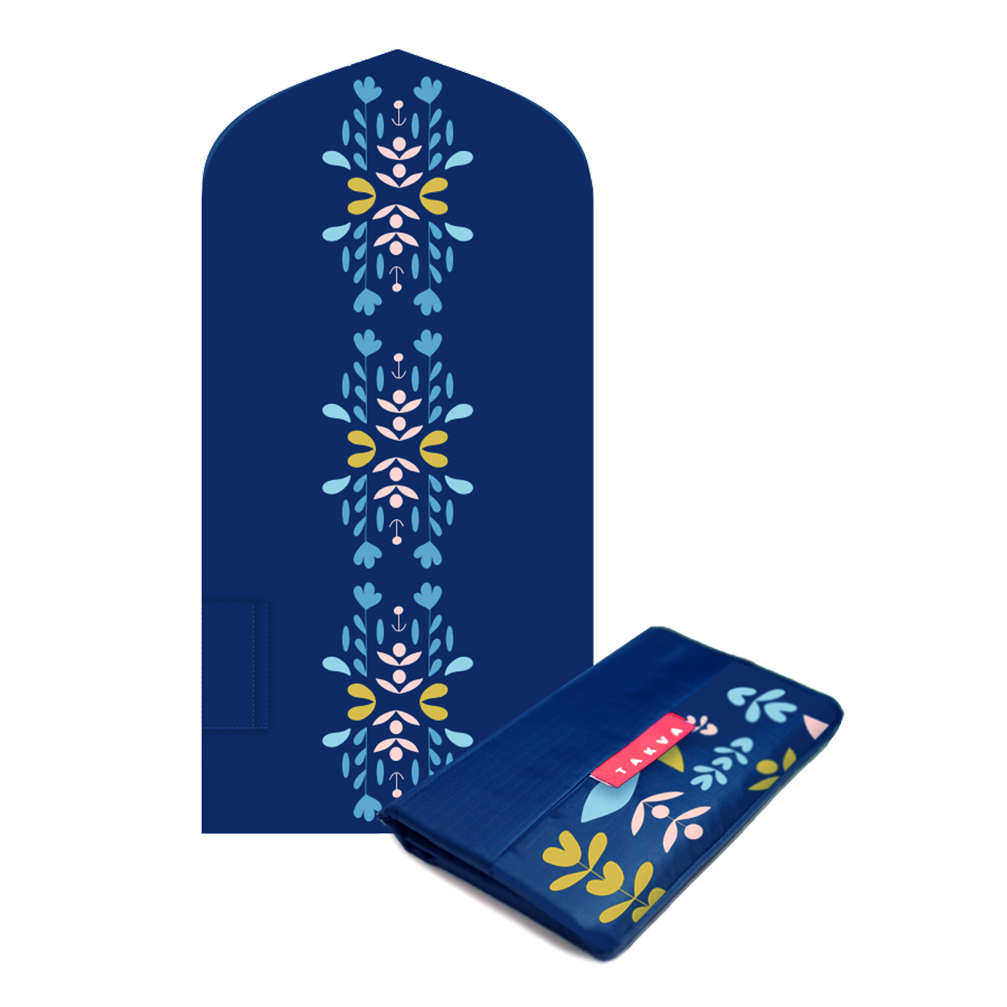 islamic portable waterproof pocket sejadah muslim prayer mat blue floral design
