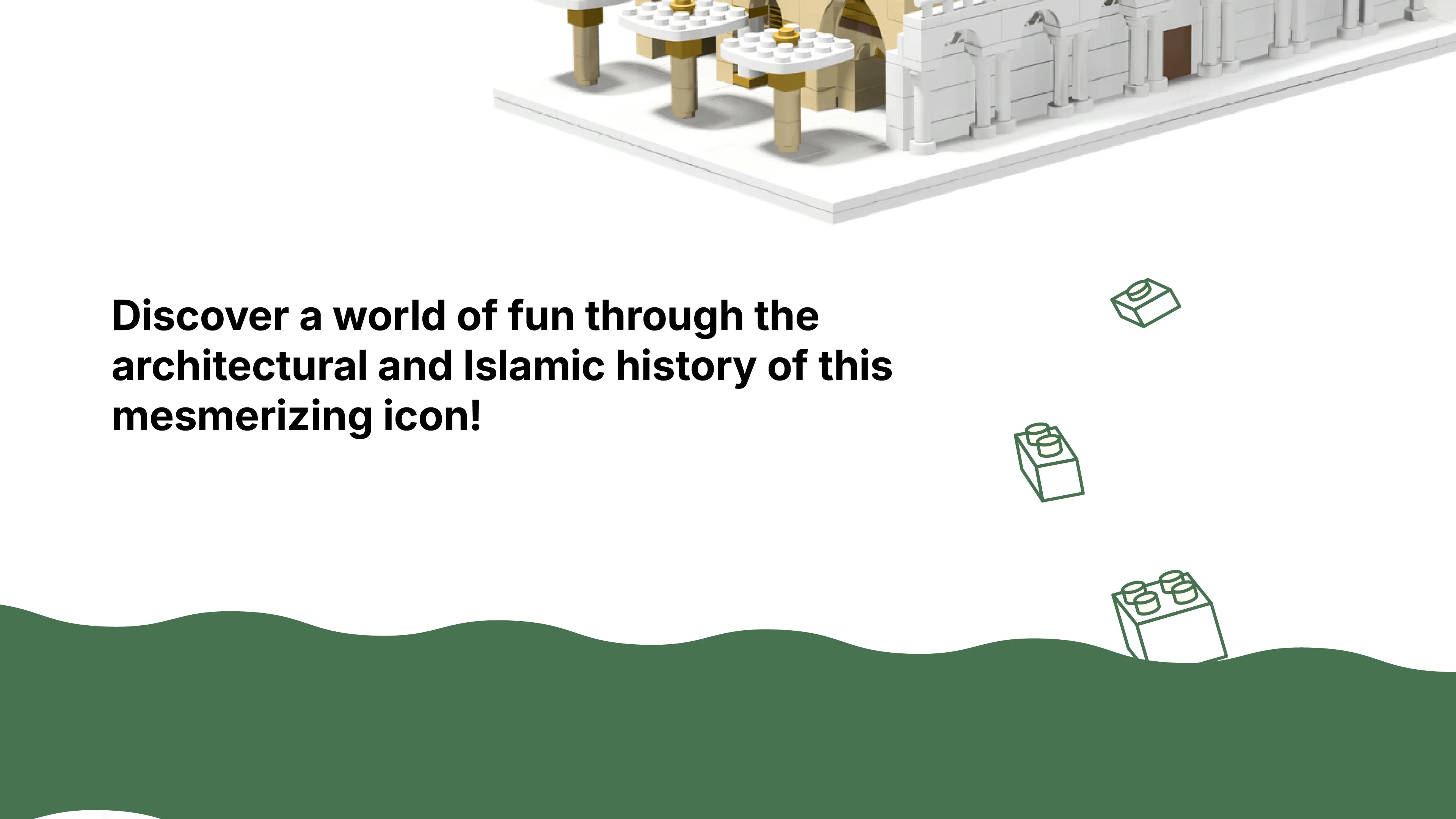 Close-up of the An-Nabawi block toy's courtyard corner and canopies — discover the architecture and Islamic history behind this model
