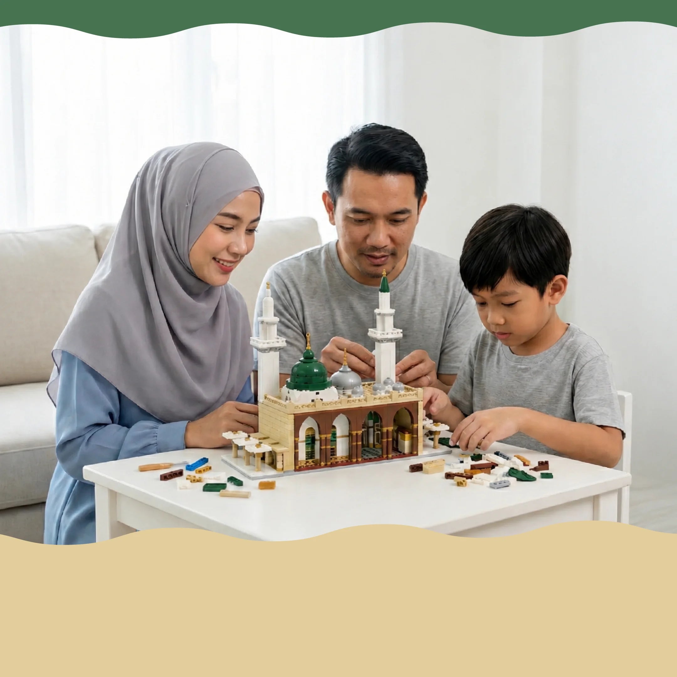 Parent and child building the An-Nabawi block toy together (mobile copy)