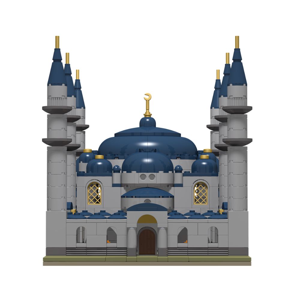 Blue Mosque Build & Learn Blocks — front view showing facade, central dome, and six minarets.