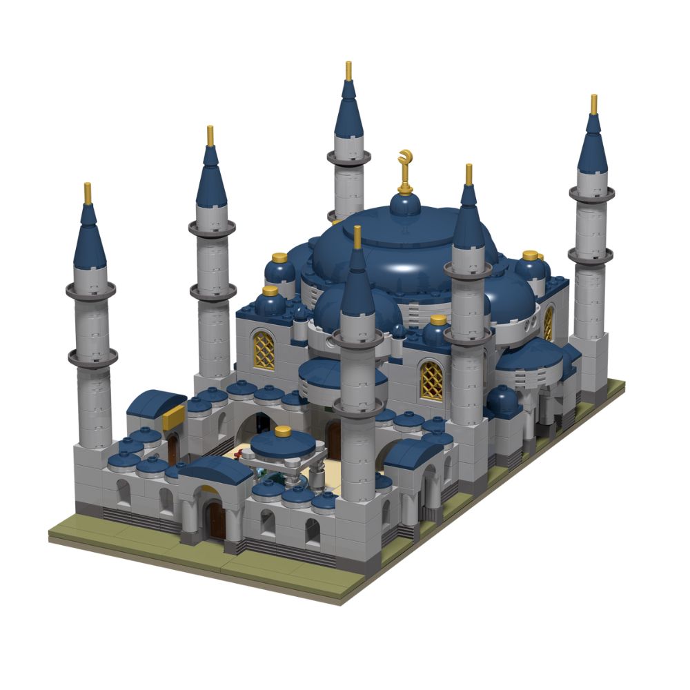 Blue Mosque Build & Learn Block toy set — complete model with central dome, secondary domes, and six minarets.