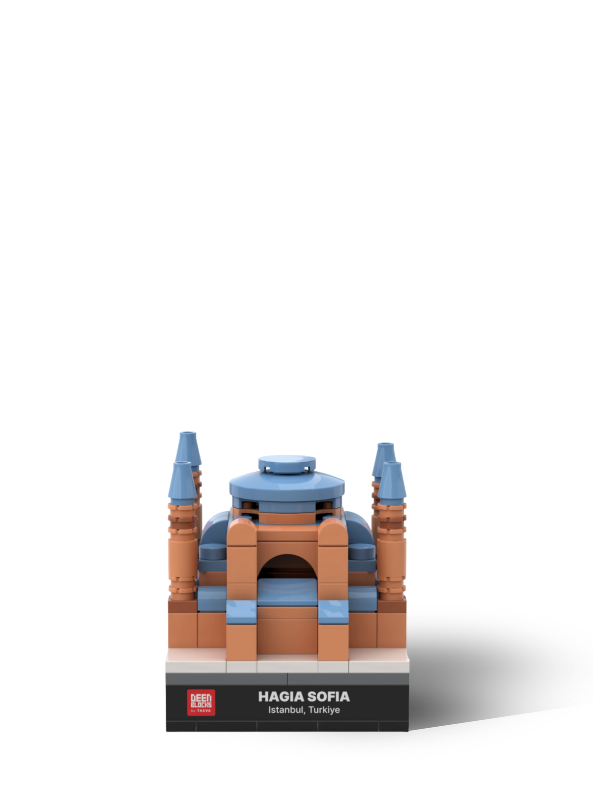 DEENBLOCKS Mini Ayasofya seen straight on, Istanbul's great domed mosque and its four minarets as a palm-size replica