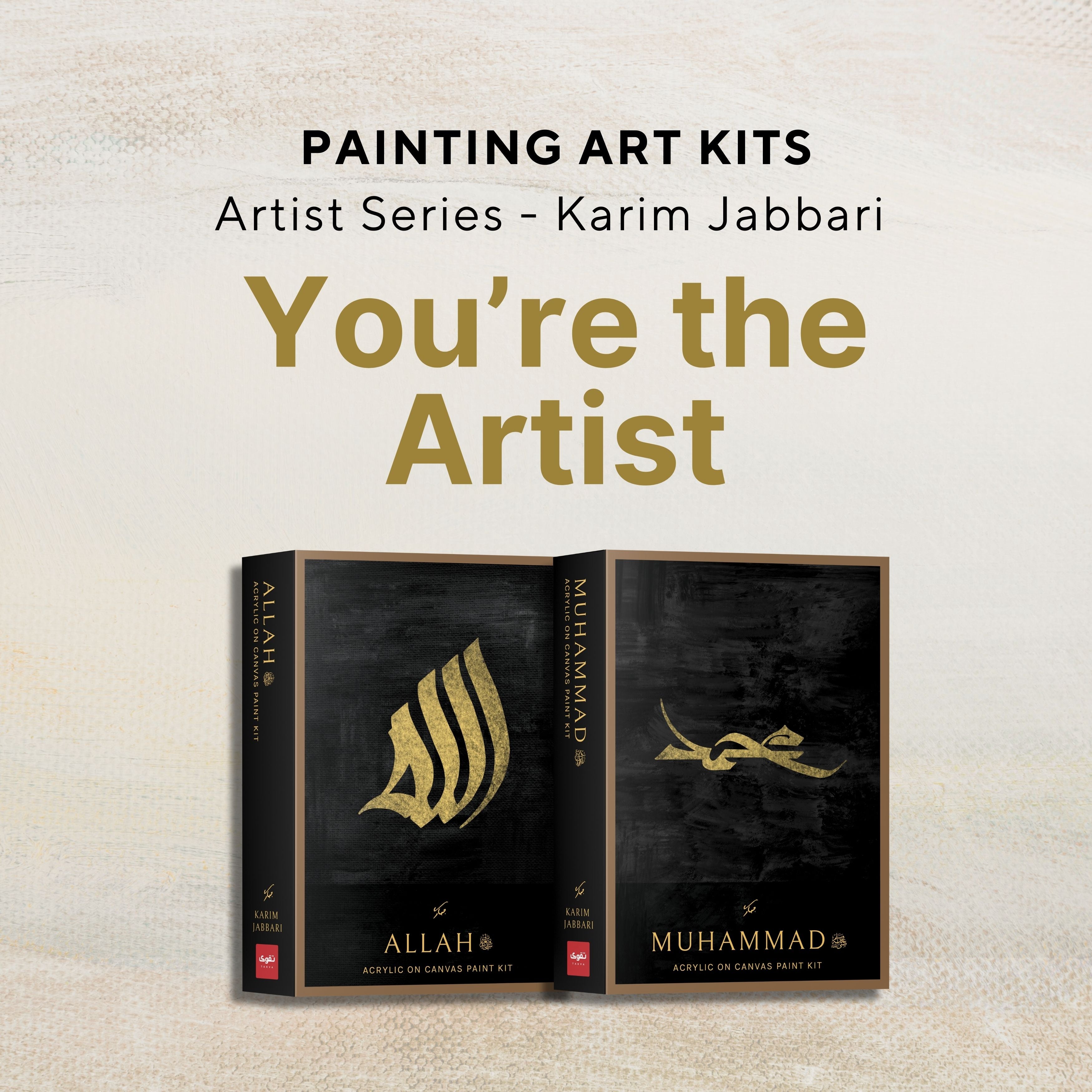 Karim Jabbari x TAKVA Arabic Calligraphy Art Kits – Allah and Muhammad acrylic on canvas paint sets