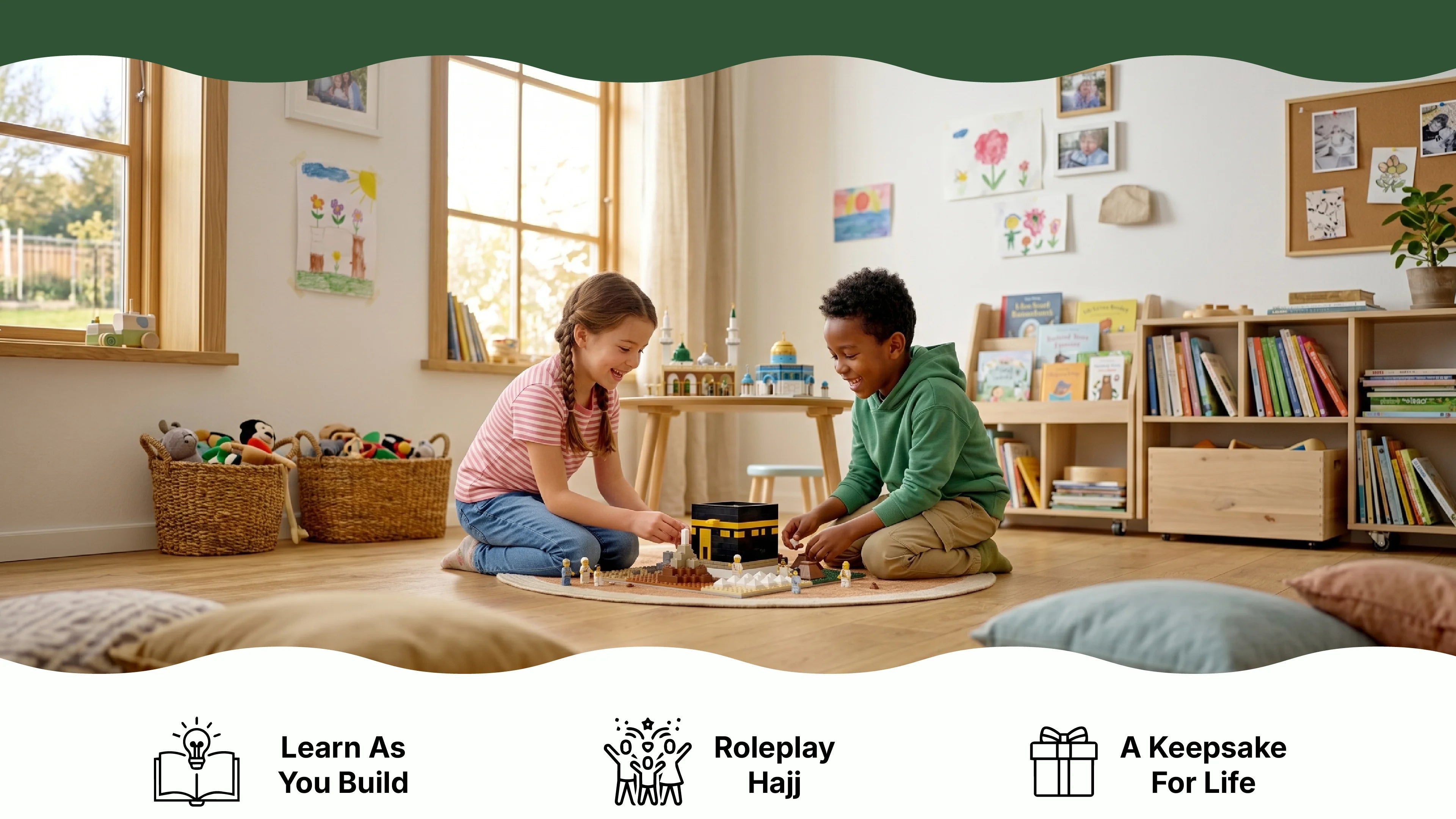 Children playing with the TAKVA Hajj Pilgrimage building block toy