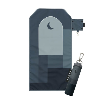 SalahTag Keychain portable prayer mat in charcool black color, open and closed versions