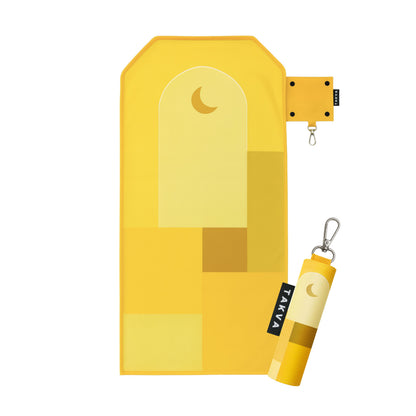 SalahTag keychain prayer mat in yellow butter b good open and closed versions