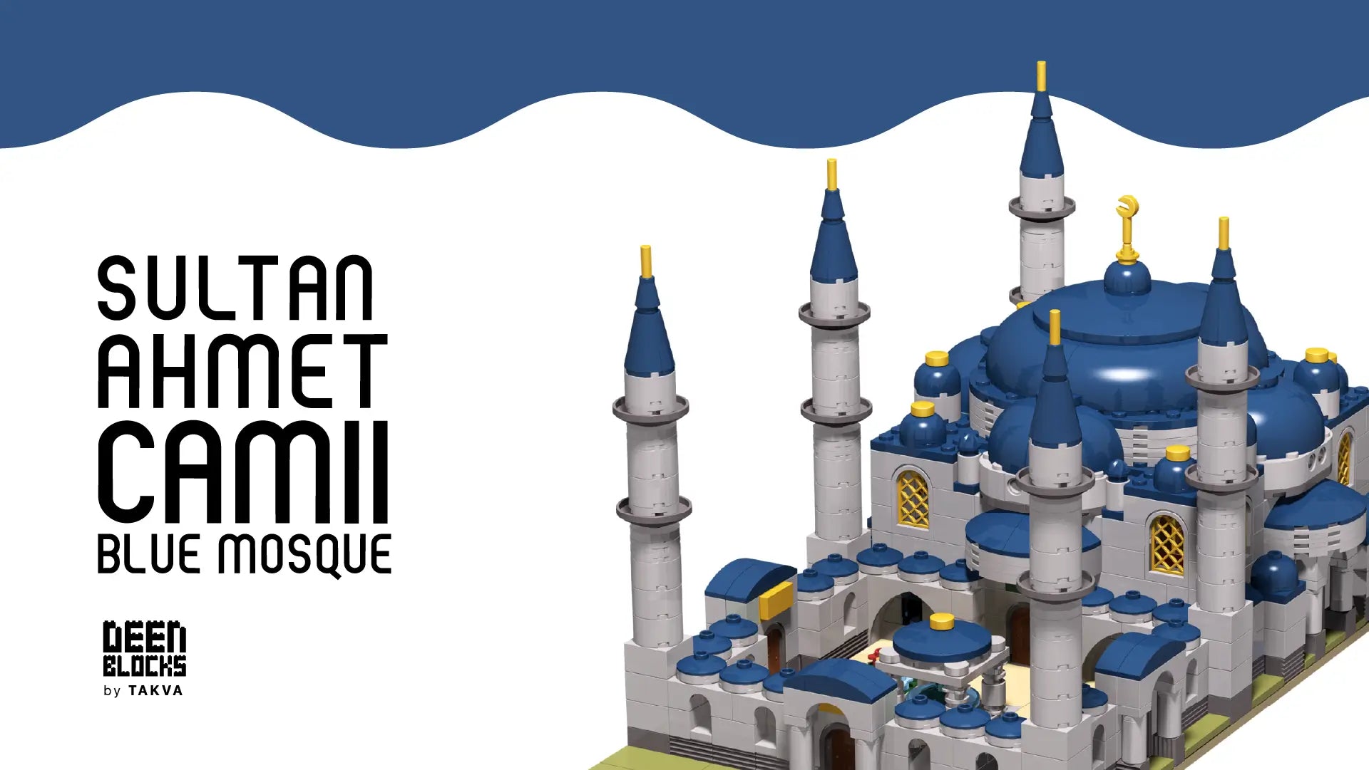 'Sultan Ahmet Camii Blue Mosque' title banner with the DeenBlocks by TAKVA logo