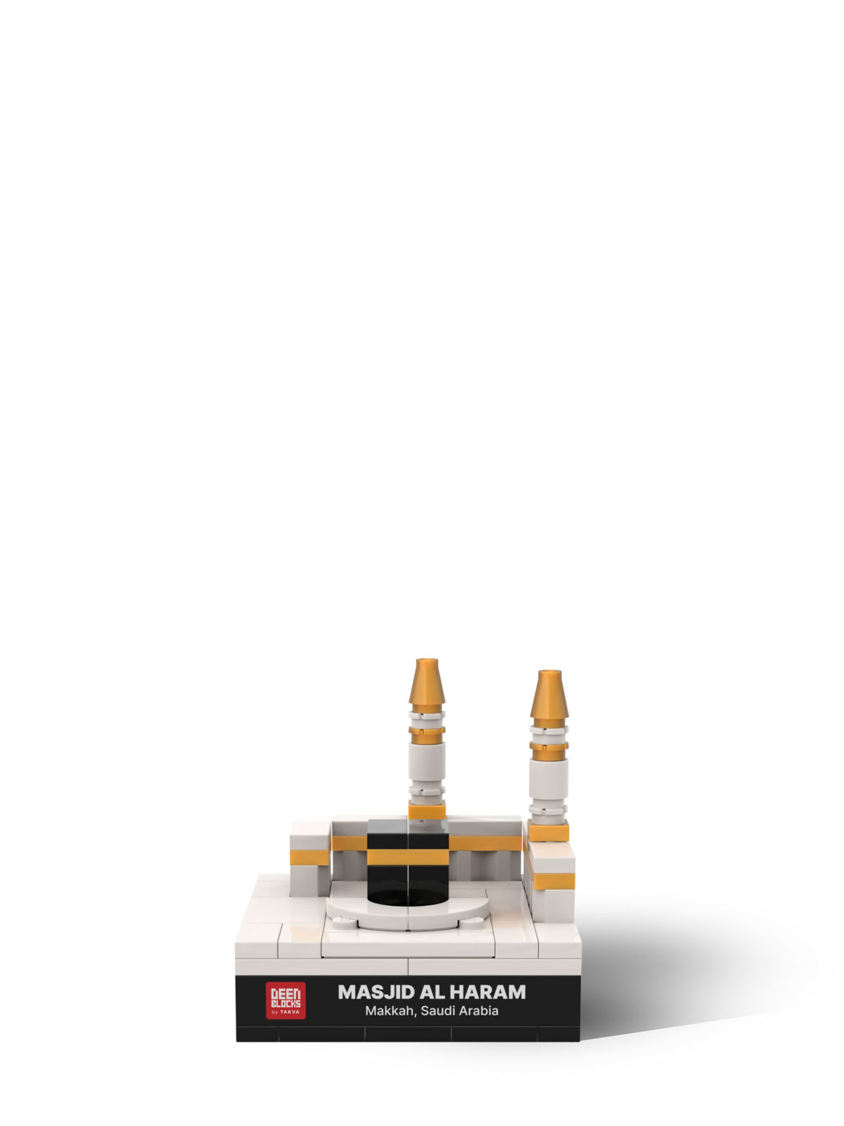 TAKVA Masjid Al Haram Mini seen straight on, the Kaaba and twin minarets of the Grand Mosque of Makkah as a small desk collectible