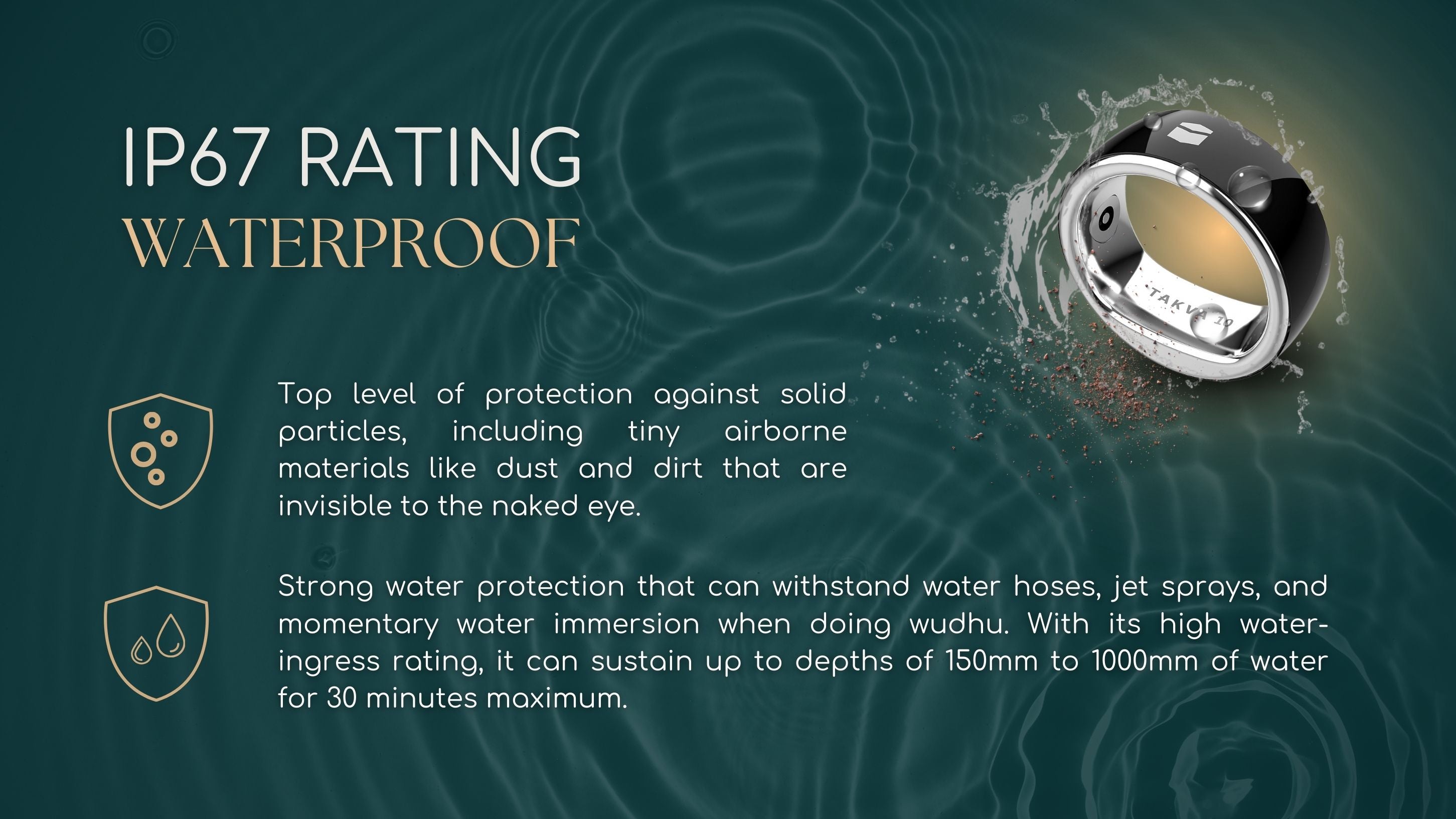 TAKVA Zikr Ring IP67 waterproof for wudhu and daily wear