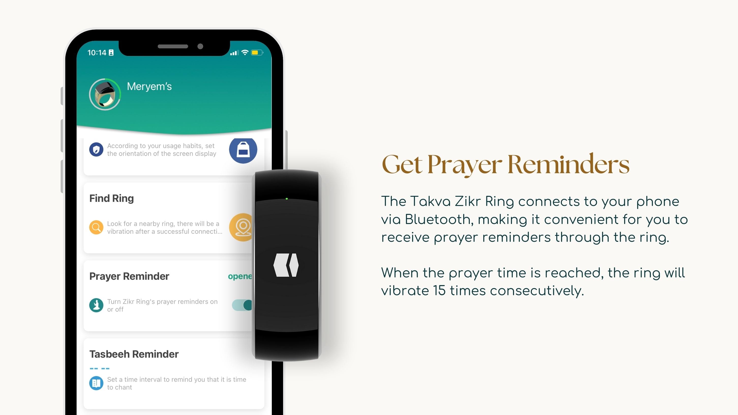 TAKVA Zikr Ring Bluetooth prayer time reminders with app