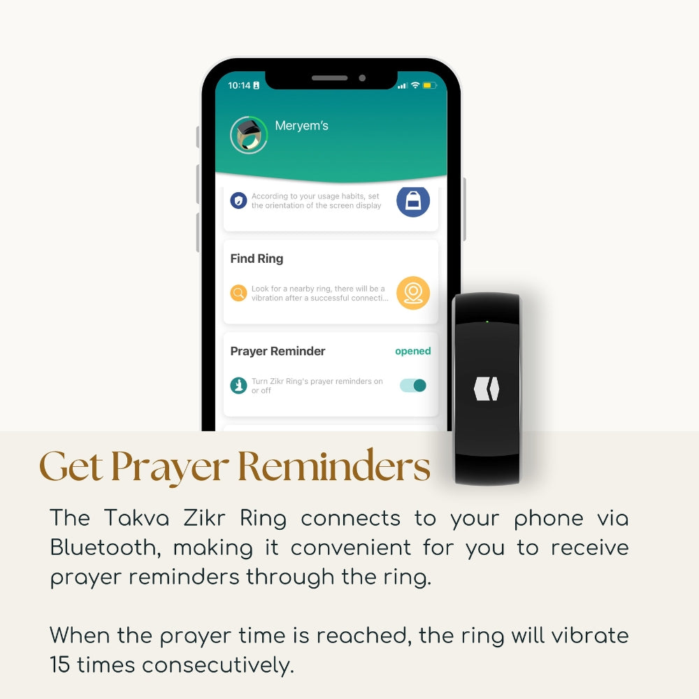 TAKVA Zikr Ring Bluetooth prayer time reminders with app