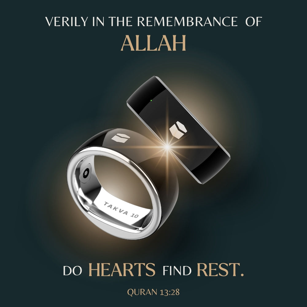 Black TAKVA Zikr Ring with Quran verse about remembrance of Allah