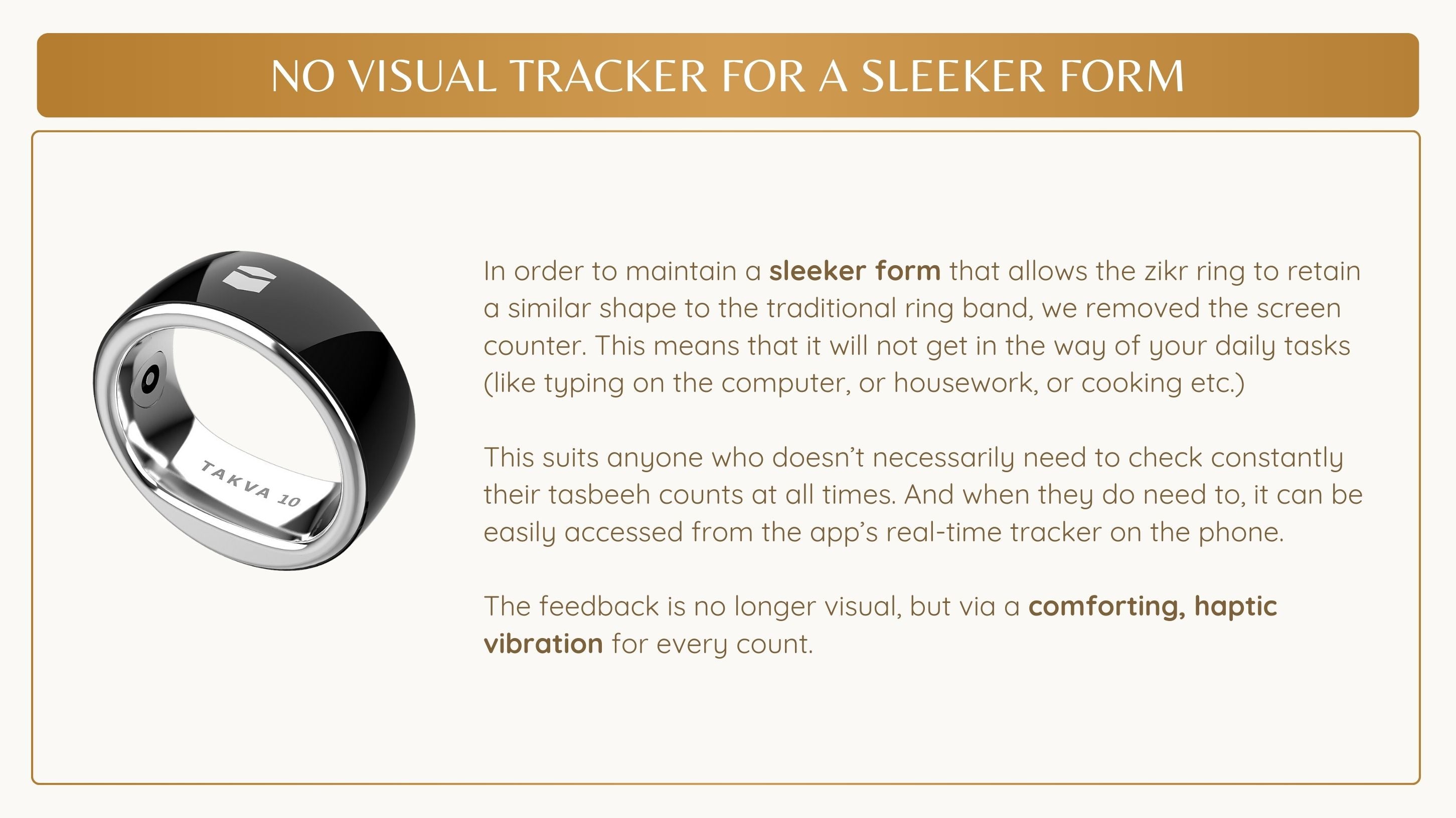 TAKVA Zikr Ring sleek design with haptic vibration feedback, no screen tracker