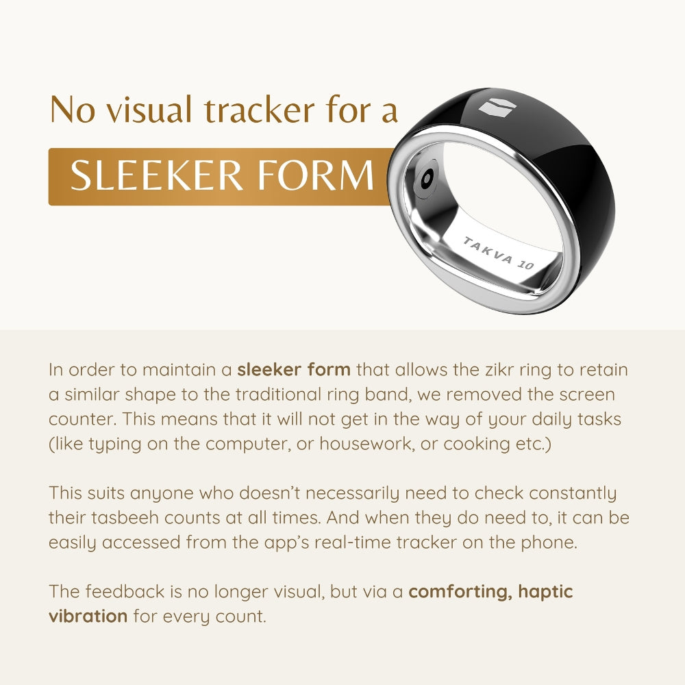 TAKVA Zikr Ring sleek design with haptic vibration feedback, no screen tracker