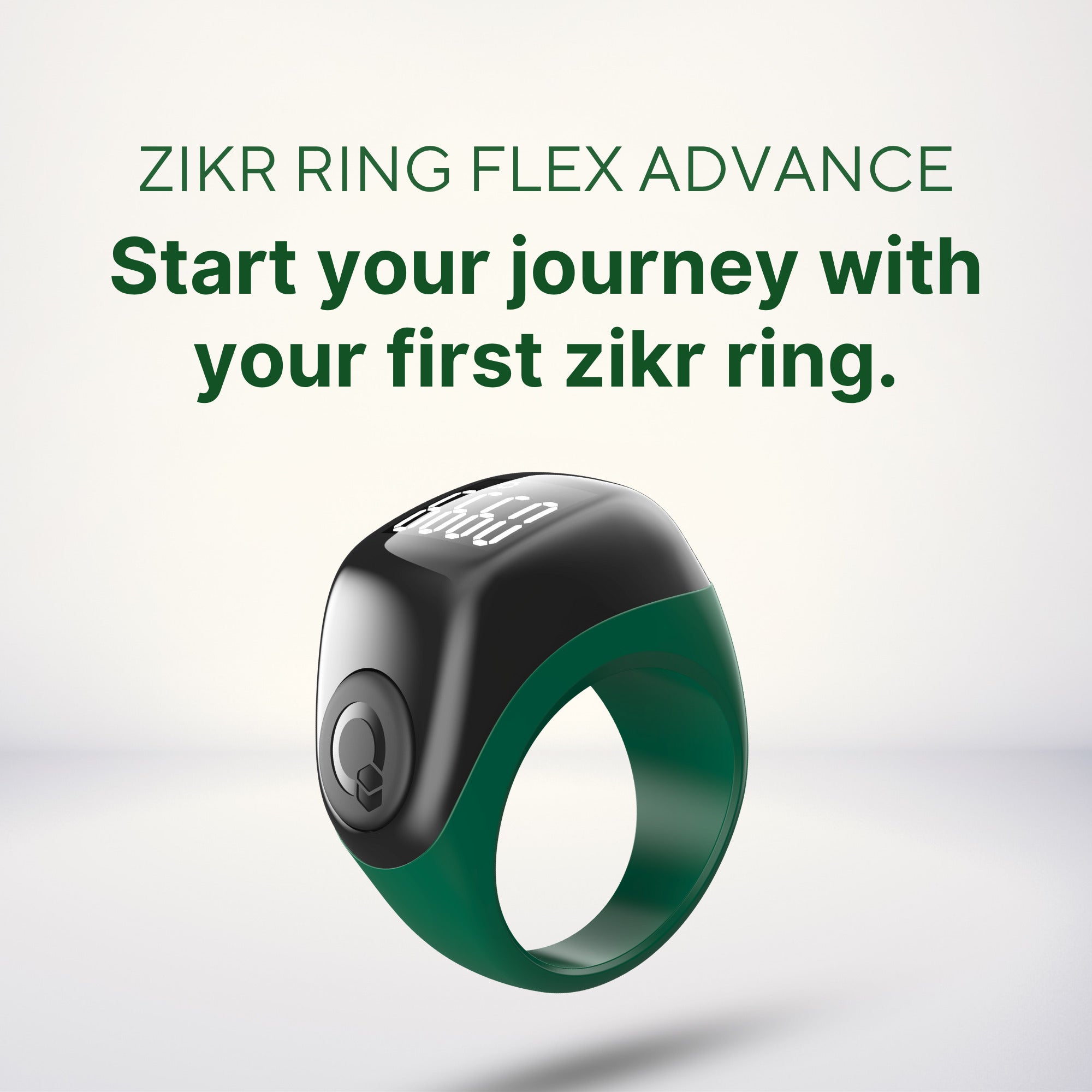 Zikr Ring Flex Advance black digital dhikr ring with 52mAh battery lasting 3 to 7 days.
