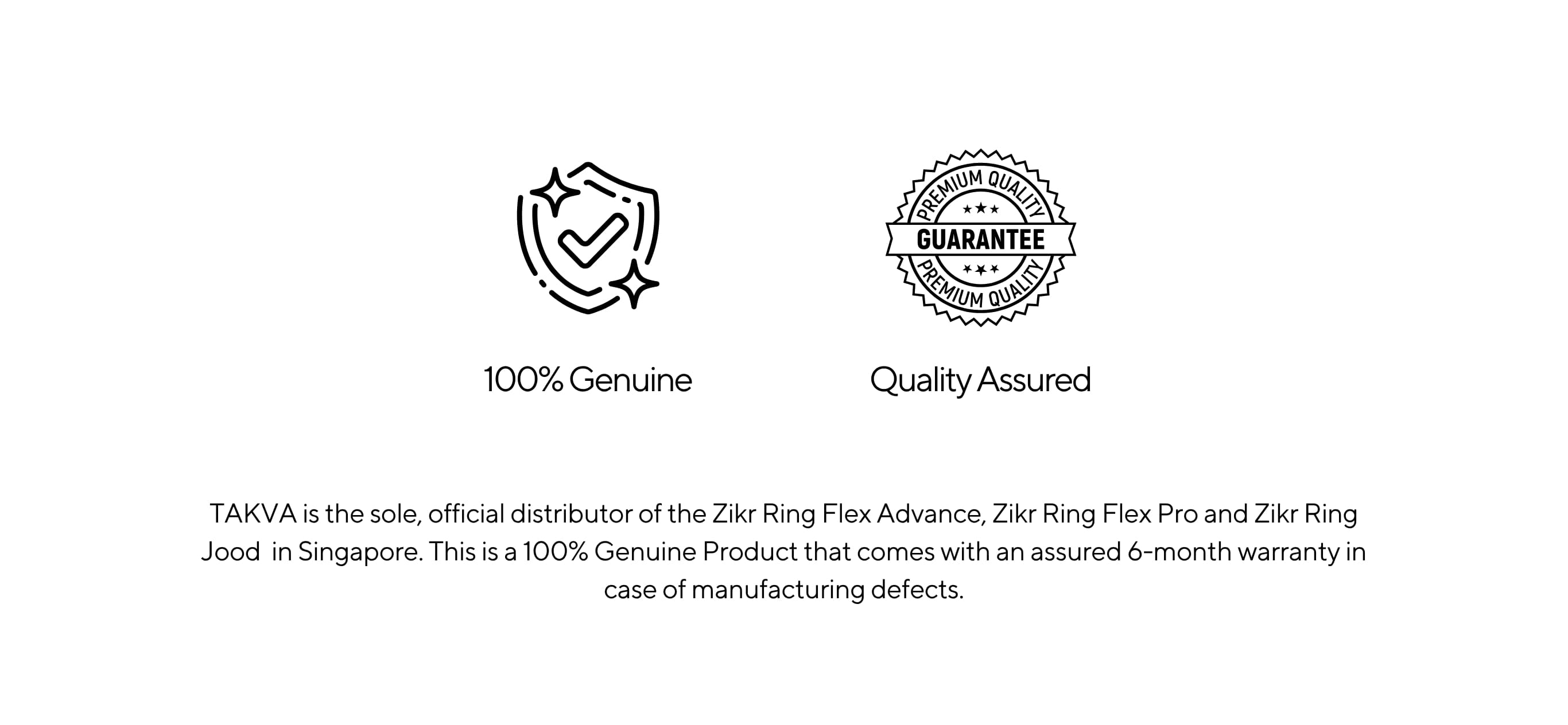 TAKVA official distributor warranty for Zikr Ring Flex, Pro, and Jood with 6-month genuine product guarantee.