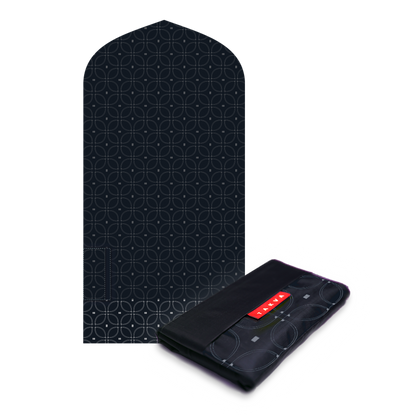 islamic portable waterproof pocket sejadah muslim prayer mat black geometric white design