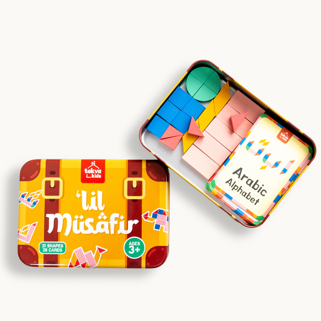 Image of the puzzle cards with Arabic letters on them: "Arabic alphabet puzzle cards - each card features a different Arabic letter for kids to learn and practice."