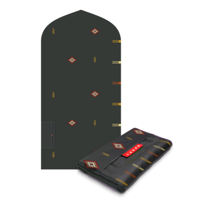 islamic portable wateproof pocket sejadah muslim prayer mat dark grey etnic turkish design kilim